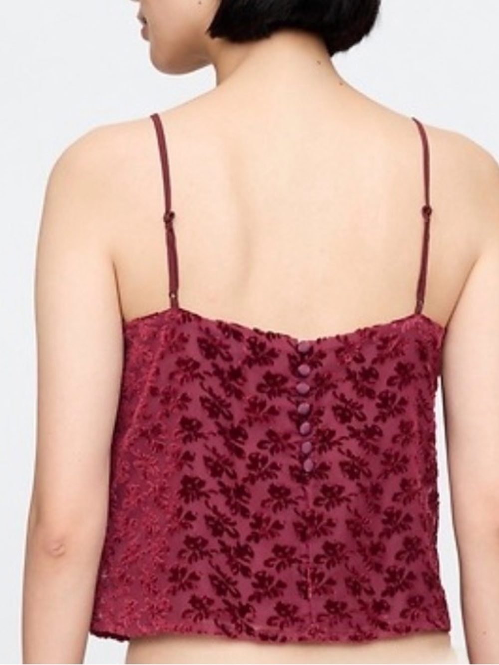 🆕GAP Burnout Velvet Crop Cami Burgundy Floral Spaghetti Strap Top XXL🆕 - Picture 2 of 16